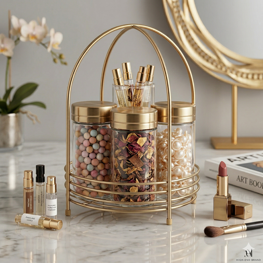 Elegant 1-tier metal cosmetic storage shelf in Nordic style, ideal for bathroom or bedroom organization by Decore Whole Sale.