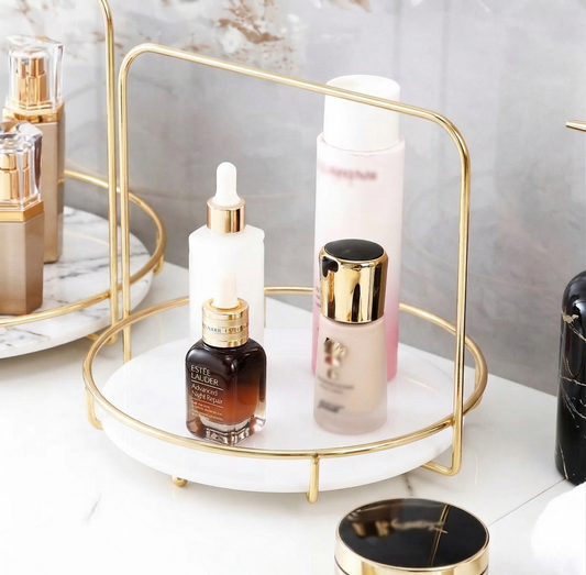 Decorative tray for perfumes and makeup Luxury Rectangular Gold Serving Tray with High-Quality White Acrylic Base, Premium Metal Food Display Platter for Dining and Events