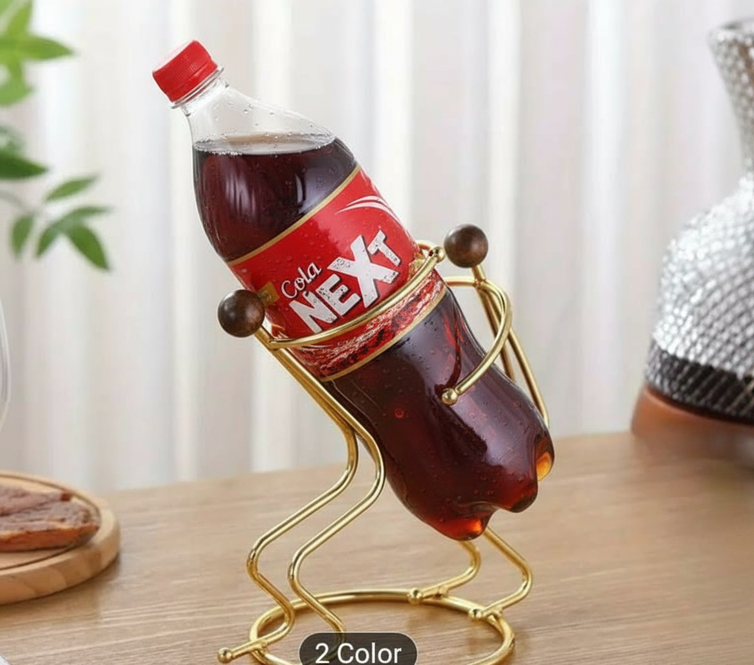 Creative Bottle Stand Luxury Crescent Moon Shape Golden Bottle & Glass Holder, Premium Metal Wine Rack and Decorative Glass Stand for Dining Table.