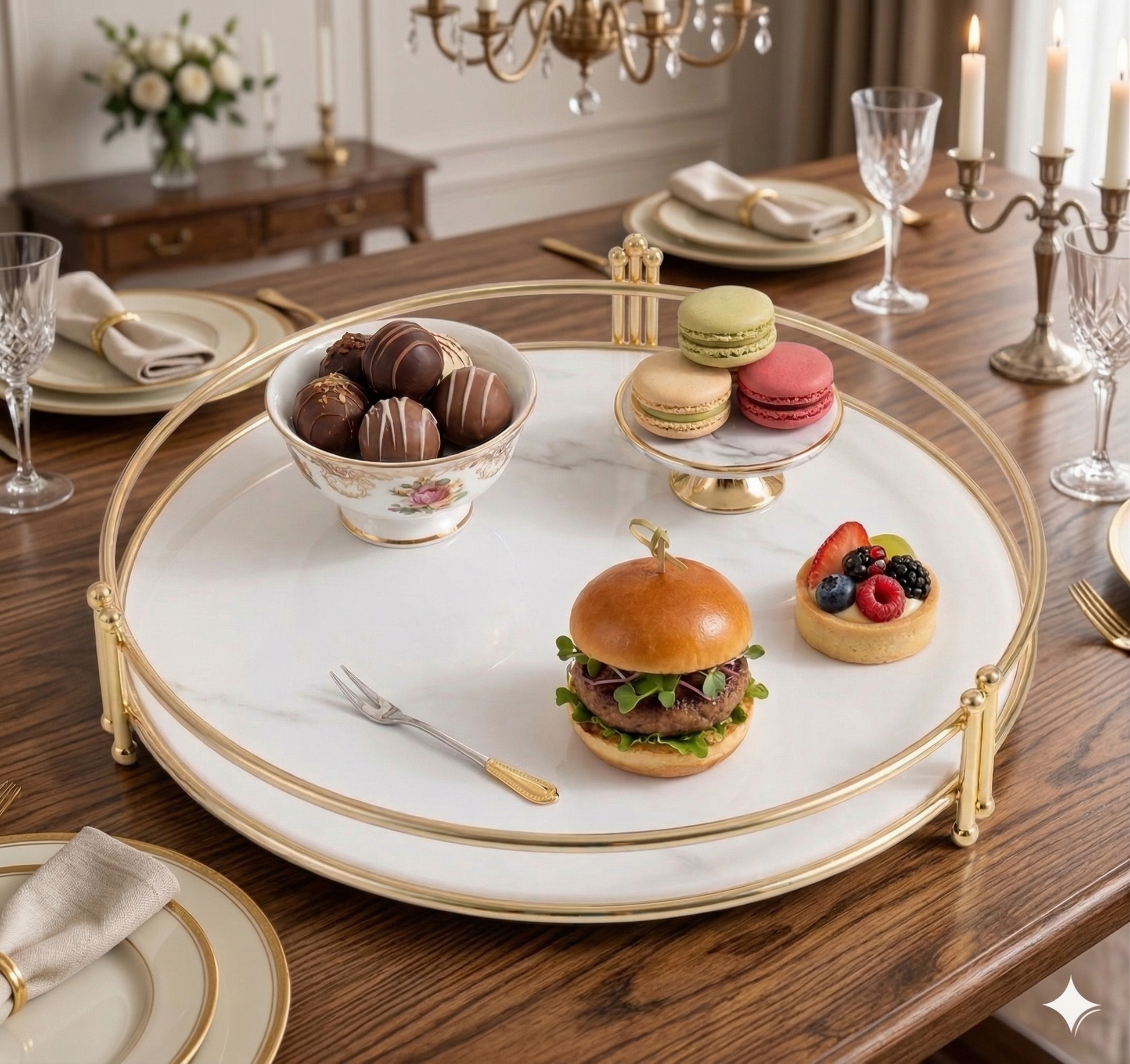 Dining Table Deco Luxury Golden Vanity Tray with Acrylic Base for Makeup and Perfume Organization, Modern Home Decor Centerpiece