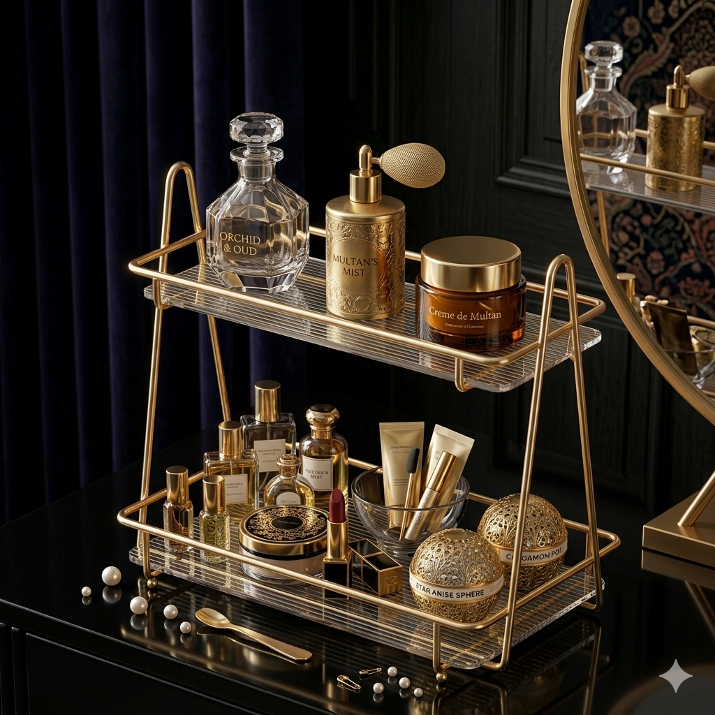 Gold Display Rack, 2-Tier Dessert Stand, Perfume Organizer, Wholesale Home Decor, Dropshipping Winning Product, Luxury Vanity Shelf, Pastry Display Stand, Golden Metal Organizer