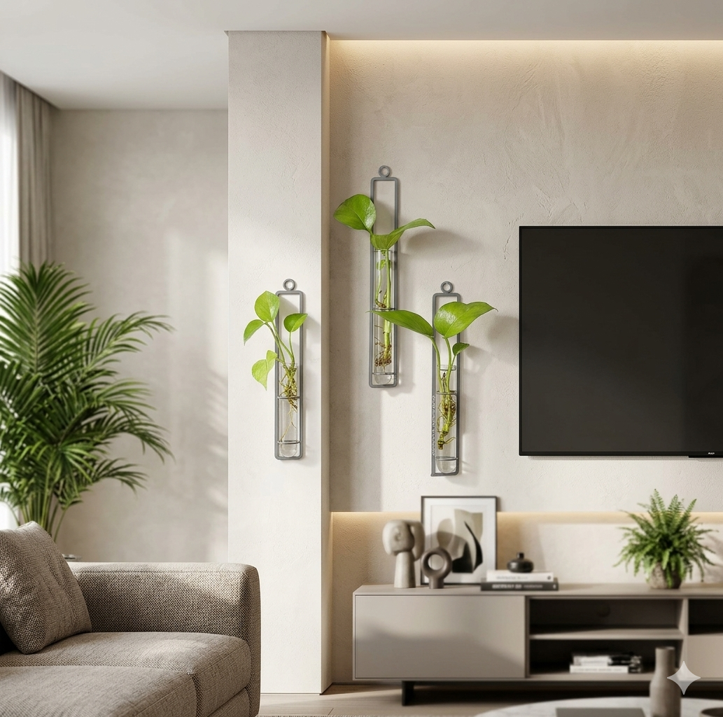 Home Decor Pakistan, Geometric Vase, Wall Hanging Planter, Indoor Plant Decor, Staircase Decoration Ideas, Luxury Home Accessories, Money Plant Holder, Modern Wall Art, Test Tube Vase, Minimalist Decor.