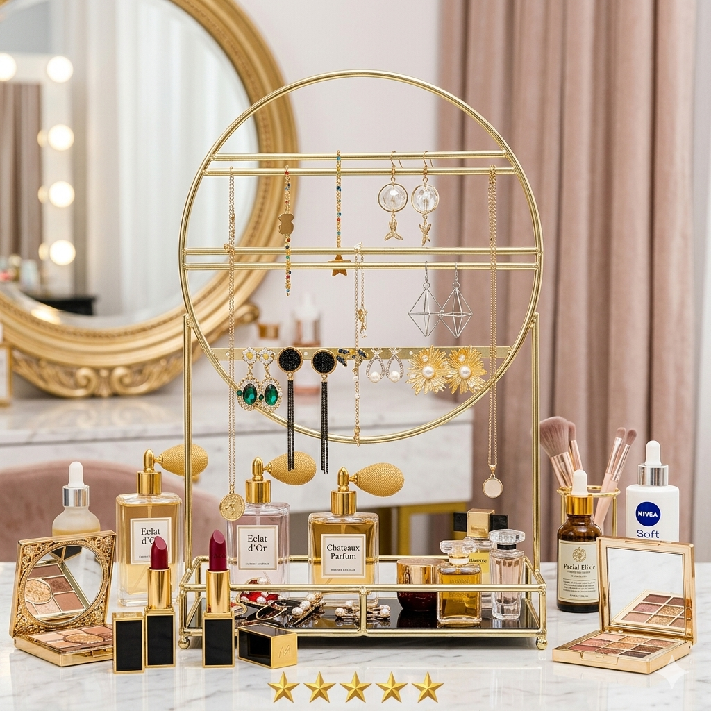 Jewelry Organizer Stand Pakistan
Dropshipping Winning Products 2026Luxury 2-in-1 Round Gold Jewelry Stand and Cosmetic Vanity Organizer, Premium Double-Layer Metal Rack for Makeup, Rings, and Accessories 
