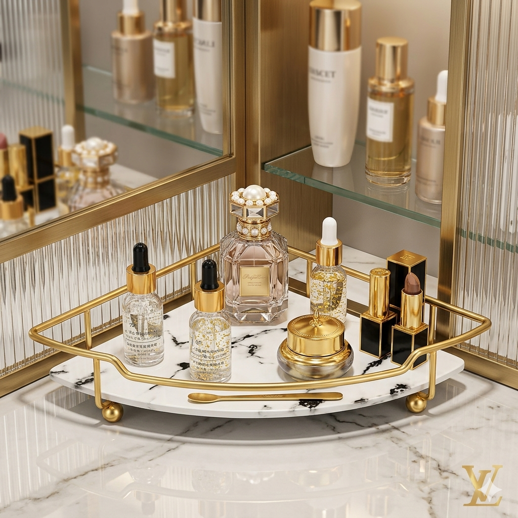 Corner shelf for room

Dressing table decoration items

Perfume display stand

Single tier display shelf

Makeup storage organizer

Golden cosmetic shelf

Luxury home decor Pakistan

Lipstick holder online

Dressing table counter tray

Aesthetic room organizer