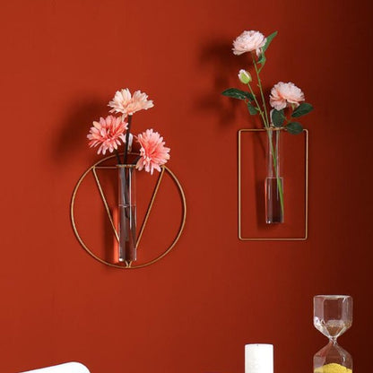 Set of 4 geometric gold wall vases including heart, circle, and triangle designs for complete wall styling.