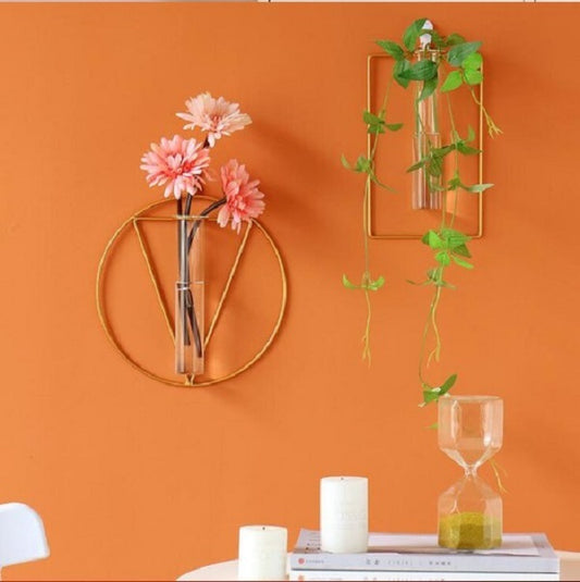 Luxury rectangular gold hydroponic plant holder for wall mounting and minimalist home interior.