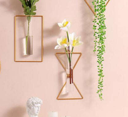 Wall-mounted Glass Vase Home Decor Wall Decoration Iron Hanging Flower Vases Hydroponic Plants Container Wedding Decoration