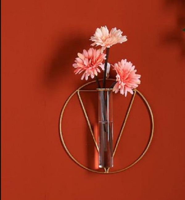 Luxury circular gold wall-mounted flower vase centerpiece for living room decoration - Decore Wholesale.