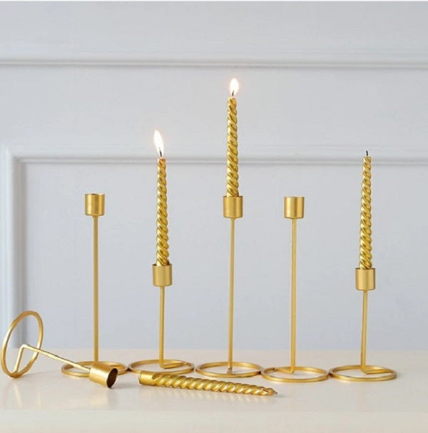 2 piece minimalist gold candle holder set modern iron candlestick ornaments by decorewholesale.com