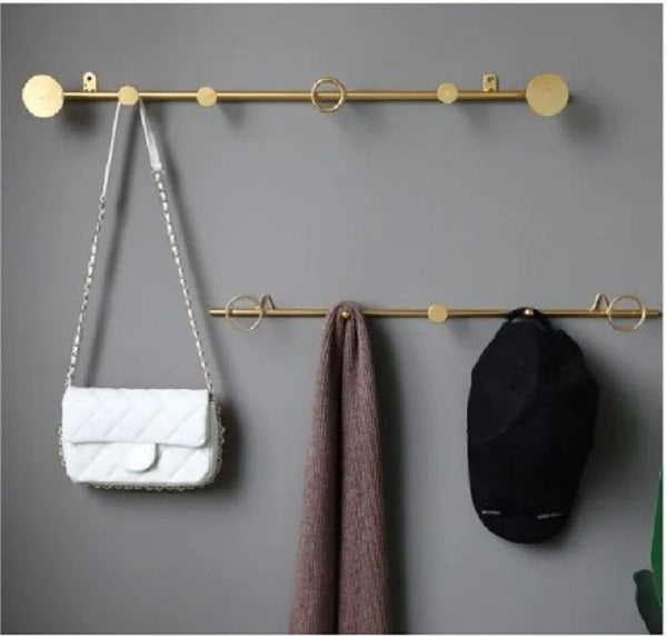 Gold metal wall hanging rack for entrance porch decoration and handbag storage - Decore Wholesale