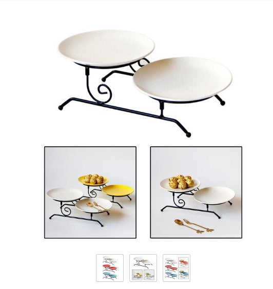 2 tier serving stand, buffet platter holder, metal dessert display, fruit tray rack, wedding food server, dining table centerpiece, black iron cake stand, afternoon tea rack, catering display stand, tiered appetizer tray, elegant party tableware, pastry display shelf, sturdy food pedestal, modern buffet accessories, space saving serving rack, cupcakes display stand, multi tier plate rack, luxury dining server, table presentation stand, home hosting organizer.