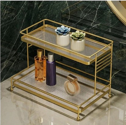 Luxury 3-Tier Gold Display Rack Multipurpose Metal Organizer for Dessert, Makeup Stand Cosmetic Storage Rack Perfume & Cosmetics