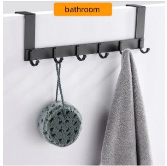 Modern 6-Hook Over-The-Door Hanger – Space-Saving Black Metal Rack for Clothes, Bags, Towels & Accessories (Short Type