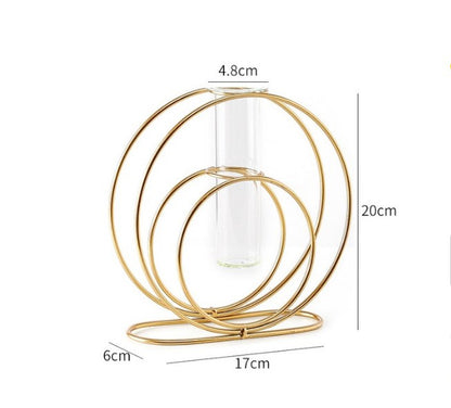 Double circle interconnected gold hydroponic vase for elegant home interior and floral display