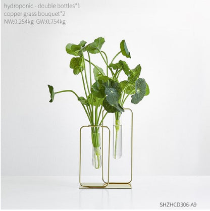 Elegant Double Bottle Gold Hydroponic Vase – Modern Minimalist Floral Display for Home & Office