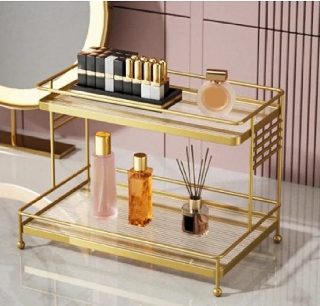 Luxury 3-Tier Gold Display Rack Multipurpose Metal Organizer for Dessert, Makeup Stand Cosmetic Storage Rack Perfume & Cosmetics