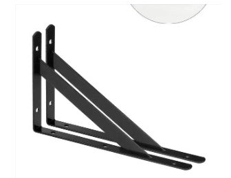 Pair of black L-type bracket wall metal support for home and office shelving.