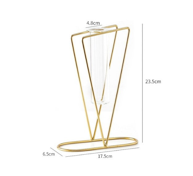 Double circle interconnected gold hydroponic vase for elegant home interior and floral display.