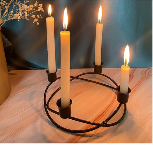 Circular candle holder, gol mombatti stand, 4 cup candelabra, modern metal centerpiece, dining table candle stand, geometric candle holder Pakistan, round metal candle rack, black circular candelabra, gold round candle stand, center table decor items, mom bati stand price, luxury candle display, sasta candle holder wholesale, candle stand dropshipping Pakistan, romantic dinner decor, wedding table centerpiece, 4 slot candle holder, metal circle candle stand, aesthetic home decor Pakistan, mombatti holder wh