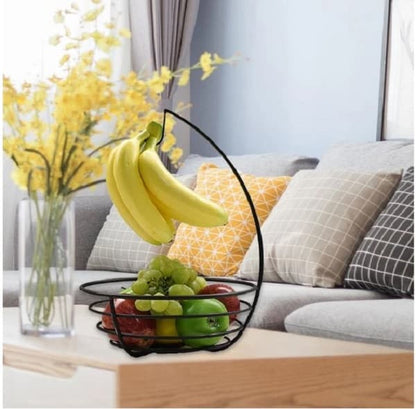2-in-1 Metal Fruit Basket with Banana Hanger - Kitchen Countertop Storage Organizer