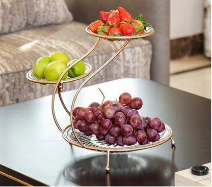 luxury 3 tier spiral fruit serving rack elegant gold metal stand with glass plates by decorewholesale.com
