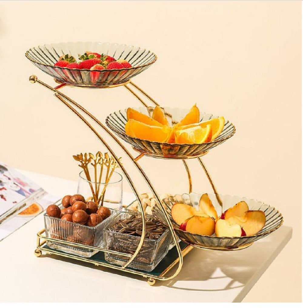 luxury multi 3 tier gold serving stand elegant fruit bowl set with glass trays by decorewholesale.com