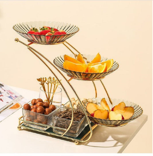luxury multi 3 tier gold serving stand elegant fruit bowl set with glass trays by decorewholesale.com