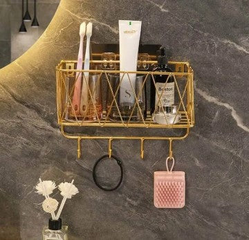 Wall hanging bath products storage wall decor Gold Bathroom Organizer  Wall Mounted Storage Rack  Geometric Decor Shelf  Cosmetic Display Stand  Luxury Home Organization  Self-Adhesive Bathroom Shelf  Modern Toiletries Holder