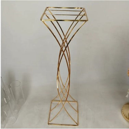 10-Inch Luxury Gold Flower Stand – Geometric Metal Centerpiece for Wedding & Table Decor