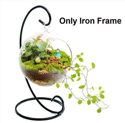 Modern minimalist black hanging iron stand for glass terrariums and air plants - Tabletop decor Pakistan