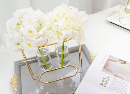 Double Tube Nordic Gold Geometric Vase - Modern Hydroponic Flower Holder
