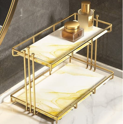 Stylish Cosmetic Shelf Makeup Rack Organizer Double-Layer Cosmetic Shelf Dresser Organizer Shelf Bathroom Organizer Shelf Vanity Organizer Shelf Cosmetic Shelf Storage Makeup Rack Storage Makeup Rack Metal