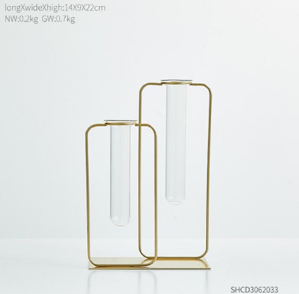 Modern minimalist gold hydroponic plant holder for office desk and shelf decoration - Decore Wholesale