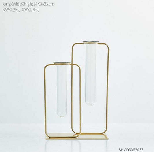 Modern minimalist gold hydroponic plant holder for office desk and shelf decoration - Decore Wholesale