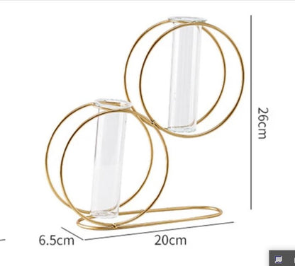Modern Double Ring Metal Table Vase – Luxury Minimalist Glass Plant Holder for Home & Office