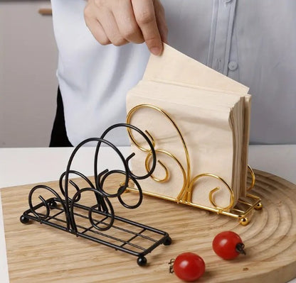 Metal Tissue Stand – Elegant Wrought Iron Scroll Napkin Holder for Dining Table