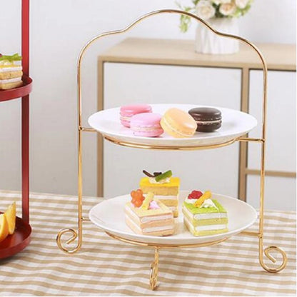 luxury 2 tier gold dessert and serving rack elegant metal stand with melamine plates by decorewholesale.com
