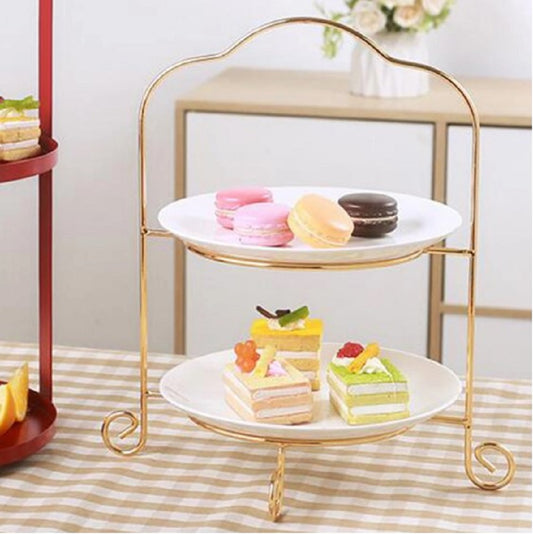 luxury 2 tier gold dessert and serving rack elegant metal stand with melamine plates by decorewholesale.com