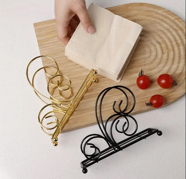 Metal Tissue Stand – Elegant Wrought Iron Scroll Napkin Holder for Dining Table