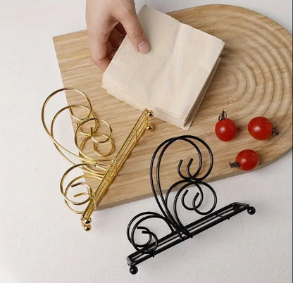 Metal Tissue Stand – Elegant Wrought Iron Scroll Napkin Holder for Dining Table