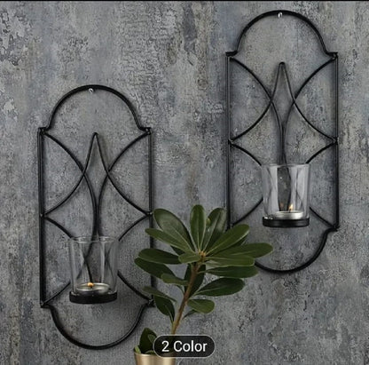 Luxury metal wall hanging sconce candle holder by DecoreWholeSale, featuring a stylish design for decorative candles.