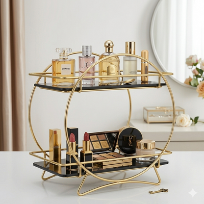 Round gold cosmetic organizer