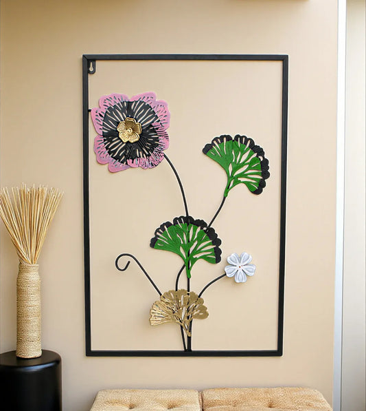 Metal Wall Hanging, Floral Rectangle Frame, Monstera Wall Decor, Palm Leaves Art