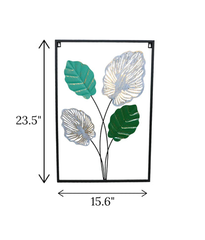 Metal Wall Hanging Floral Rectangle Black with detailed leaf art displayed on a drawing room wall in Pakistan